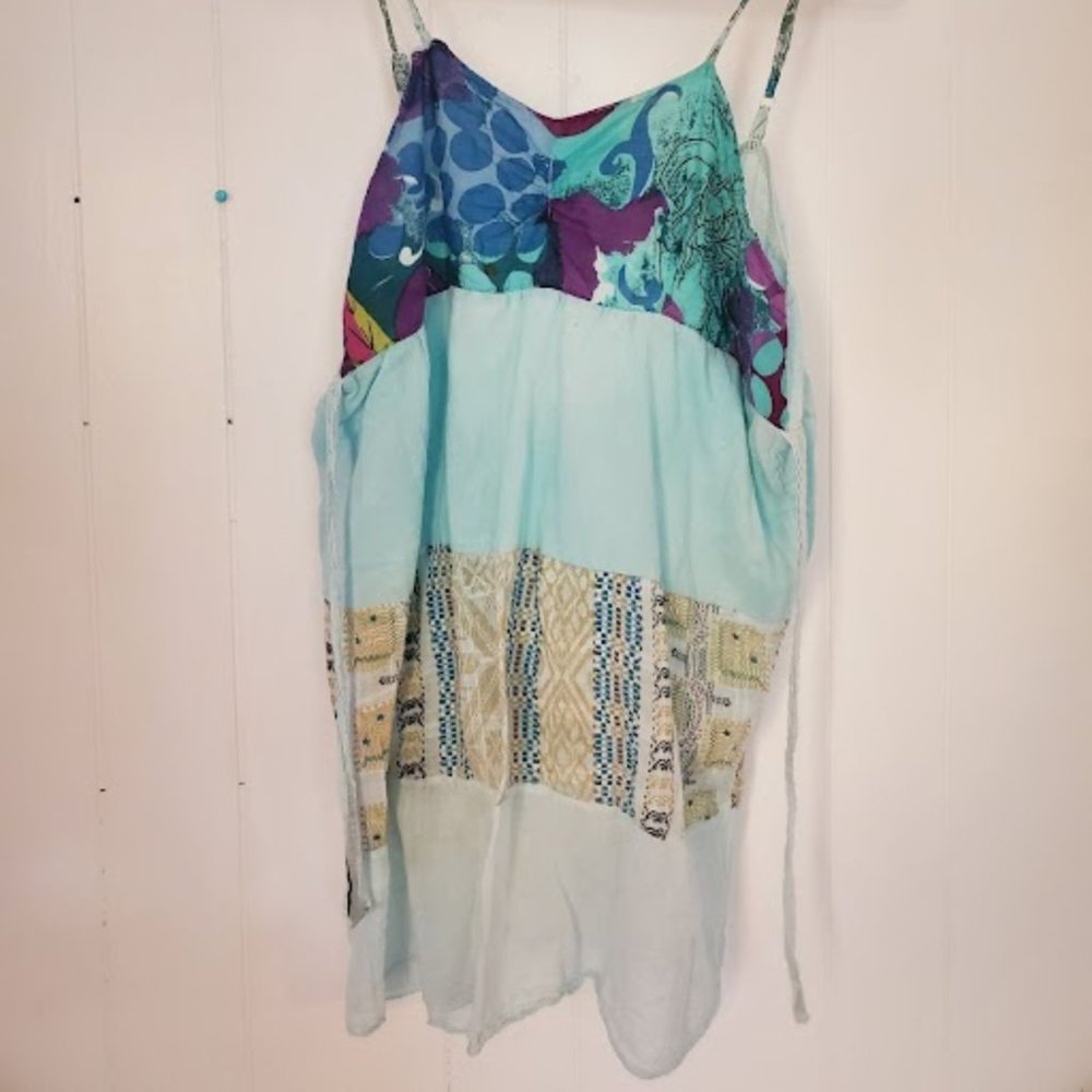 Blue Patchwork Mini Dress